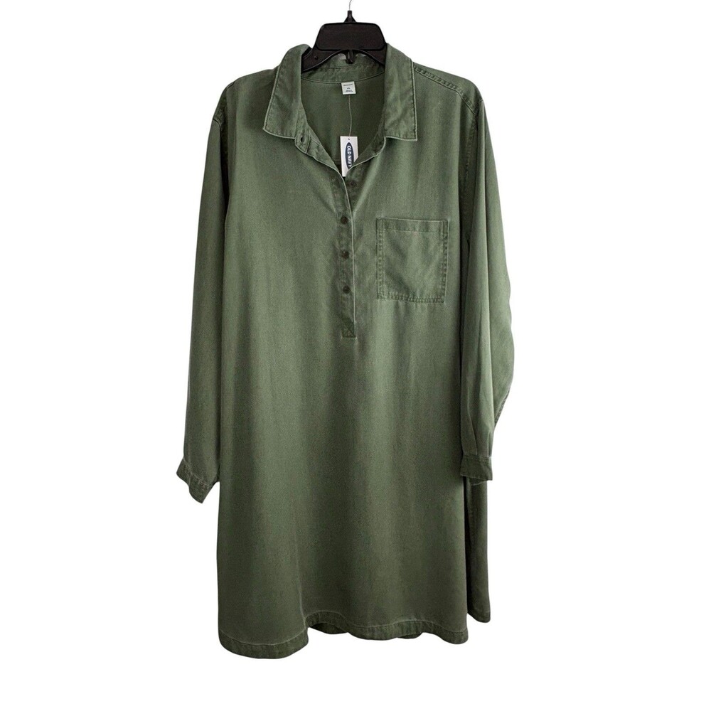 Old Navy Olive Green Midi Shirt Dress